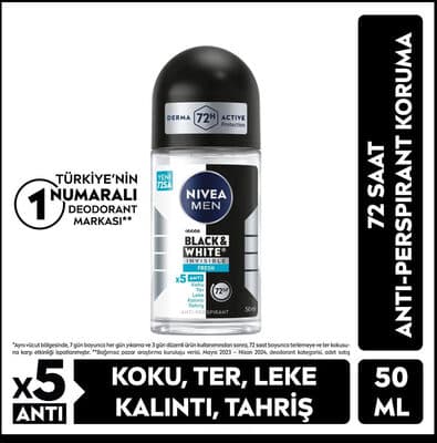Nivea Men Erkek Roll-On Deodorant Black & White Invisible Fresh 50 ml