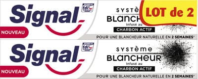 Signal Dentifrice Système Blancheur Charbon Actif 2x75ml