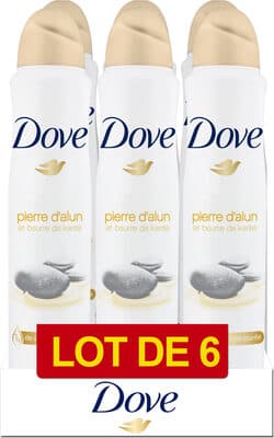 DOVE Déodorant Femme Spray Pierre d'Alun et Beurre de Karité 6x200ml