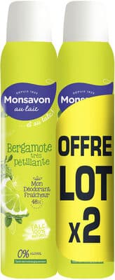 Monsavon Déodorant Femme Spray Bergamote Très Pétillante 2x200ml