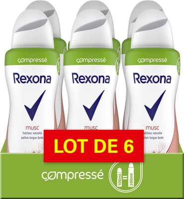 REXONA Déodorant Femme Spray Musc Compressé 100ml Lot de 6