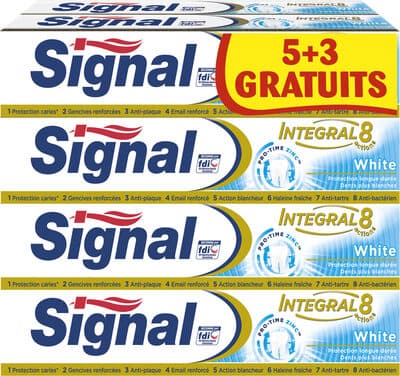 Signal Dentifrice Integral 8 White 75ml Lot de 8(5+3 Gratuits)