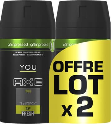 AXE Déodorant Anti Bactérien You Spray Compressé Lot de 2x100ml