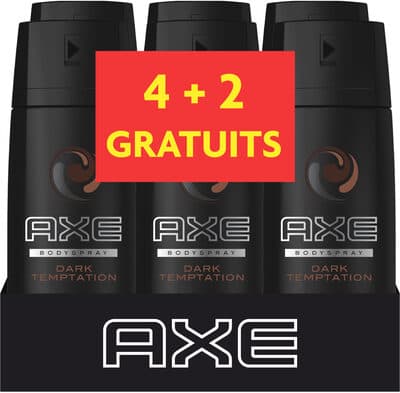 AXE Dark Temptation Déodorant Homme Spray Frais Jour et Nuit 150ml Lot de 4+2 Offerts