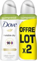 DOVE Déodorant Femme Anti-Transpirant Spray Compressé Invisible Dry 2x100ml
