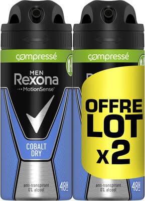 Rexona Men Déodorant Homme Spray Anti-Transpirant Compressé Cobalt Dry 2x100ml