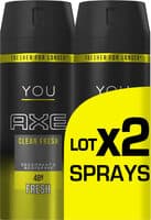 Axe Déodorant Antibactérien YOU Clean Fresh Spray Lot 2x150ml