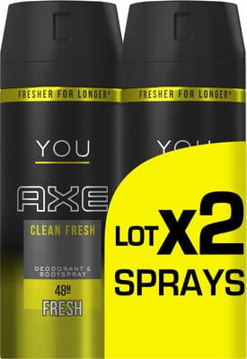 Axe Déodorant Antibactérien YOU Clean Fresh Spray Lot 2x150ml