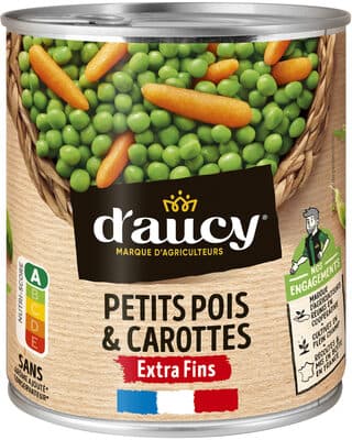 Petits pois extra fins et carottes d'aucy 530g
