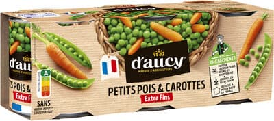 Petits pois extra fins Carottes d'aucy cart.3x130g