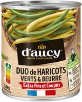 Duo haricots verts et beurre extra fins coupés d'aucy 455g