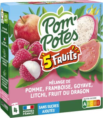 POM'POTES Compotes Gourdes 5 Fruits Roses 4x90g