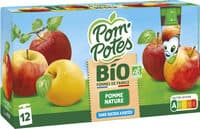 POM'POTES Compotes Gourdes BIO Pomme Nature 12x90g
