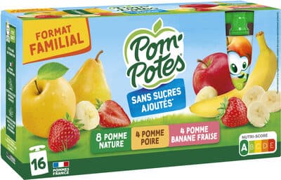 POM'POTES Compotes Pomme, P.Poir, P.BanFrs 16x90g Format Familial