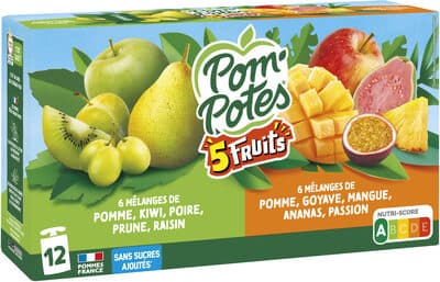POM'POTES Compotes Gourdes 5 Fruits Exotiques & Verts 12x90g