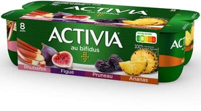Activia fruits 125 g x 8 ananas - rhubarbe - figue - pruneau