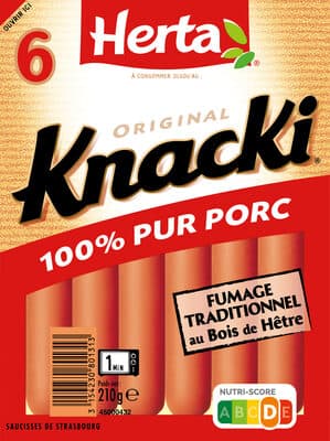 HERTA KNACKI Saucisses 100% pur porc x6 - 210g