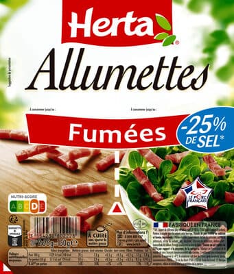 HERTA Allumettes Fumées sel réduit 2x75g