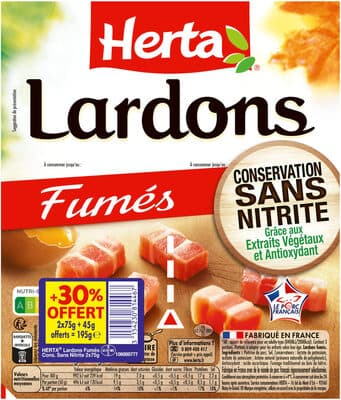 HERTA Lardons fumés conservation sans nitrite 2x75g +30% OFT