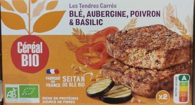 Tendres carrés de blé aux aubergine, poivron, basilic