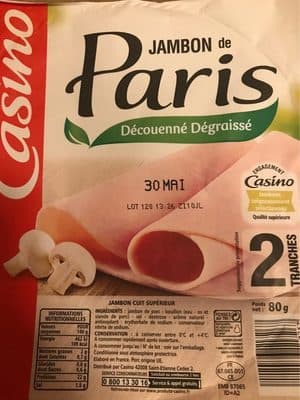 Jambon de Paris supérieure Découenné Dégraissé 2 tranches