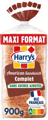 Pain de mie american sandwich complet sans sucres ajoutés maxi 900g