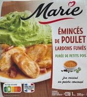 Émincés de poulet - Lardons fumés - Purée de petits pois