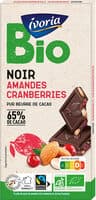 Tablette BIO bloc - Chocolat noir aux amandes et aux cranberries - 200g