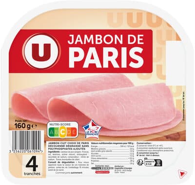 Jambon de Paris sans couenne - x4 tranches, 160g