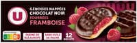 Génoises nappées chocolat noir fourrées framboise