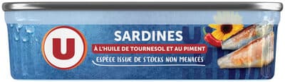 Sardines à l'huile de tournesol et au piment boîte de 1/5, 135g