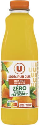 Pur jus d'orange sans pulpe, zéro résidu de pesticides, bouteille 1L