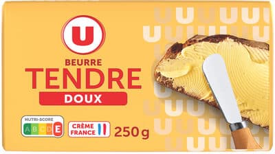 Beurre tendre doux 82% de MG, plaquette de 250g