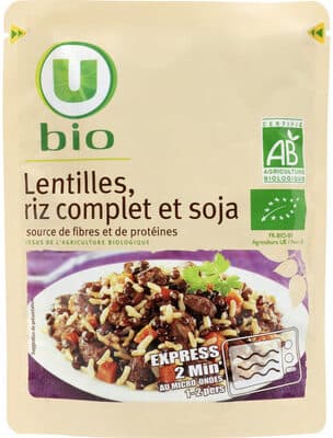 Lentilles riz complet et soja sachet micro-ondable de 250g