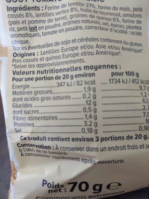 Biscuit apéritif Snacks poppes saveur tomate ail basilic, sachet de 70g