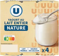 Yaourt nature au lait entier pot en verre 4x125g