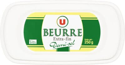 Beurre extra fin demi-sel 80% de MG, barquette de 250g