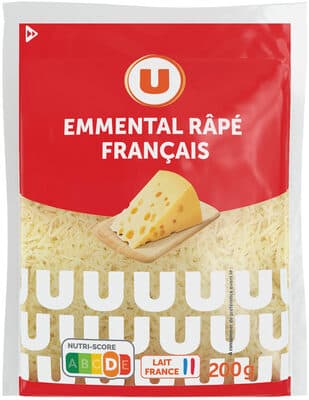 Fromage pasteurisé Emmental français râpé 29%MG, 200g