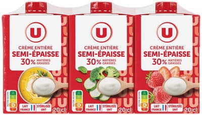 Crème semi-épaisse, 30%MG, Brique 3x20cl