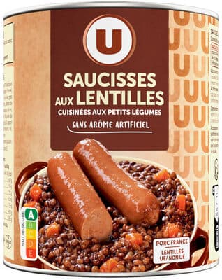 Saucisses aux lentilles cuisinées aux petits légumes boîte 4/4 840g