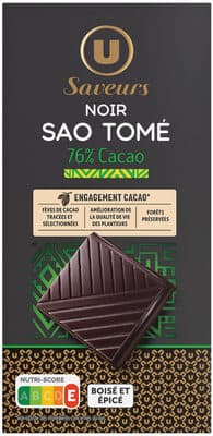 Chocolat noir 76% de cacao du Sao Tomé Tablette de 100g