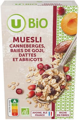 Céréales Muesli canneberges baies de goji dattes abricots 375g
