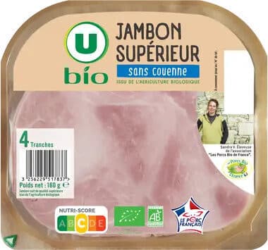 Jambon Supérieur sans couenne Conservation Sans Nitrite - x4 tranches,140g