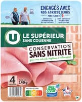 Jambon Supérieur sans couenne Conservation Sans Nitrite - x4 tranches,140g