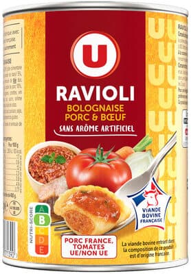 Ravioli bolognaise porc boeuf VBF, boîte 400g