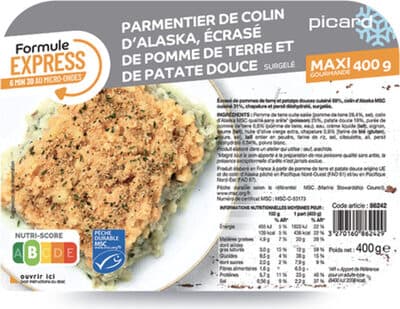 Parmentier de colin d'Alaska, écrasé de pomme de terre et de patate douce