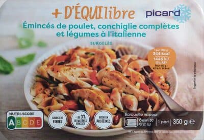 Émincés de poulet conchiglie complètes et légumes à l'italienne