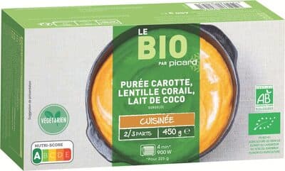Purée carotte, lentille corail, lait de coco