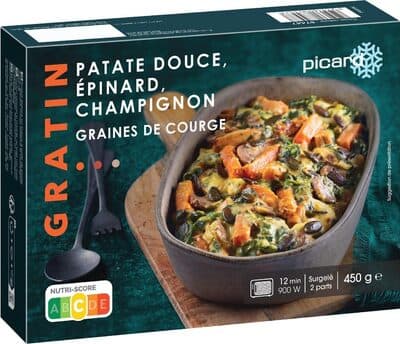 Gratin de patate douce, champignon, épinard