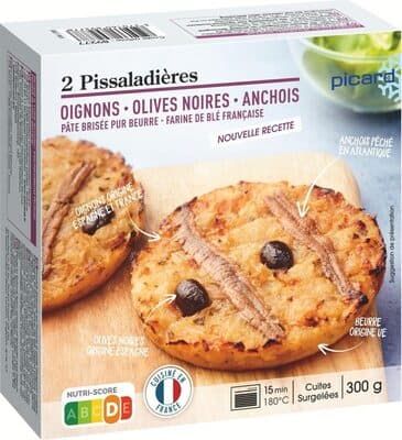 2 pissaladières oignons, olives noires, anchois